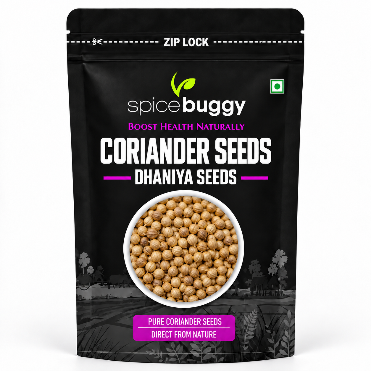 01 coriander seeds matte black pouch